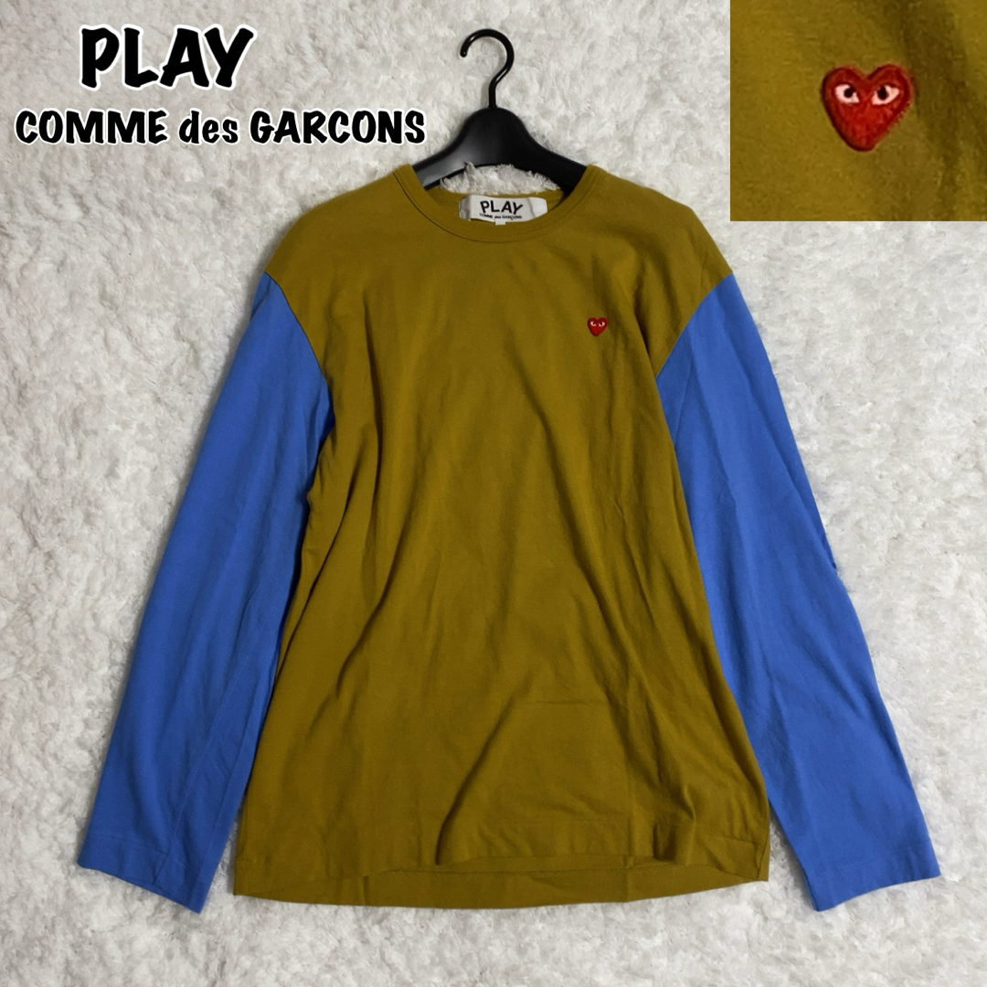 COMME des GARCONS(コムデギャルソン)の希少！PLAY COMMEdesGARCONS ロンT 切替 ハート 刺繍 L メンズのトップス(Tシャツ/カットソー(七分/長袖))の商品写真