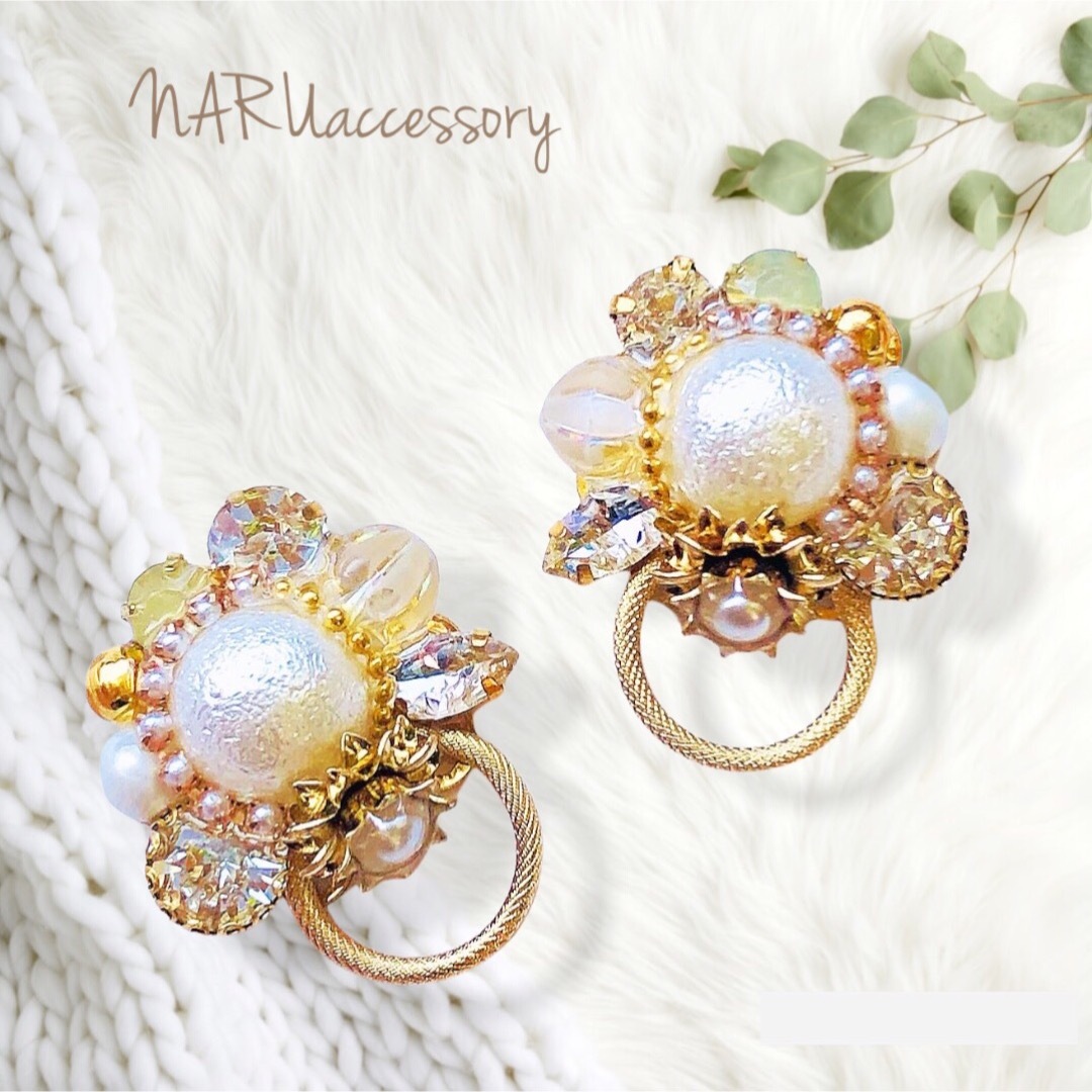 【425】ランダムビジュー パール　リング　ハンドメイド　ピアス  イヤリング ハンドメイドのアクセサリー(ピアス)の商品写真