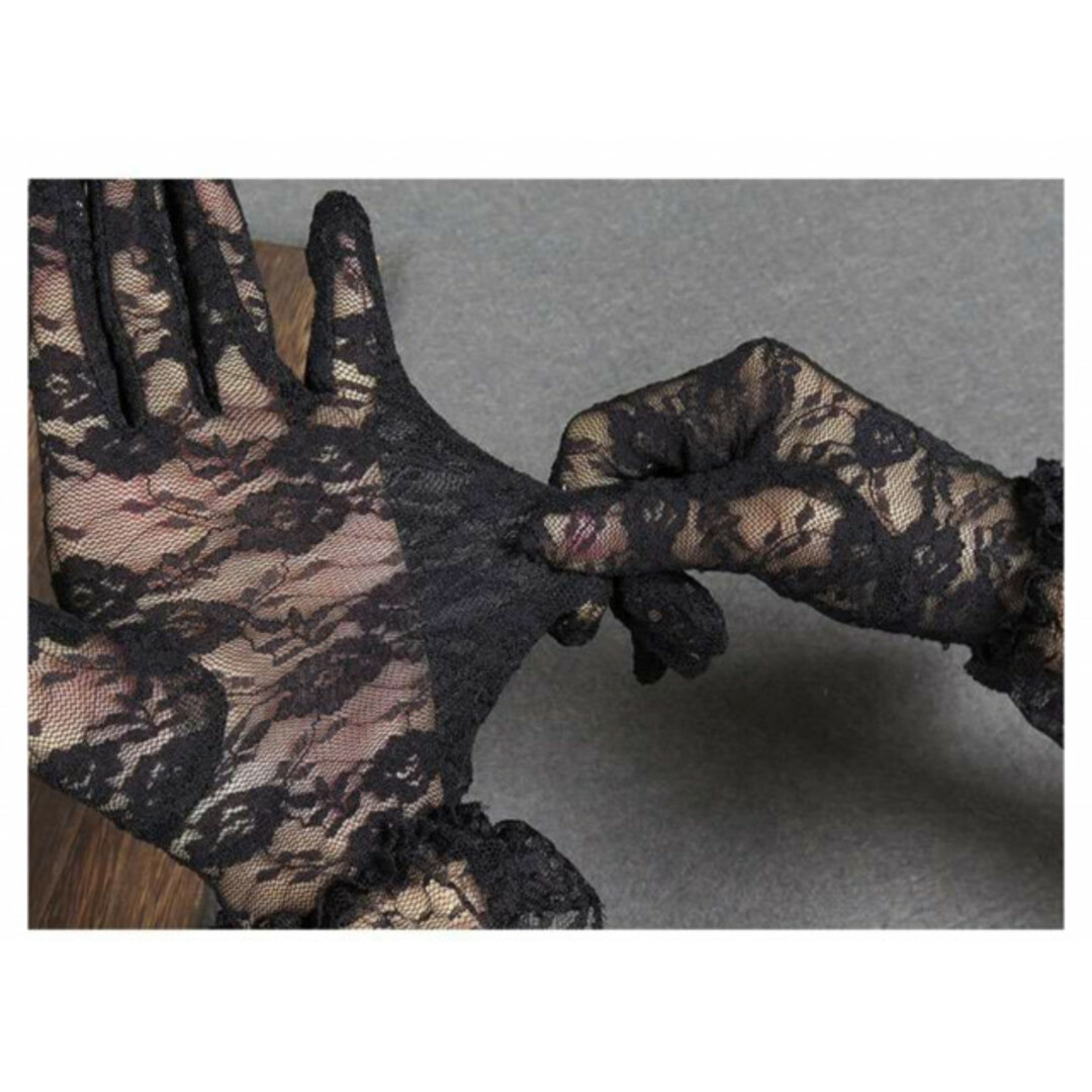 レースグローブ ブラック 手袋 花柄 冠婚葬祭 パーティー レディースのファッション小物(手袋)の商品写真