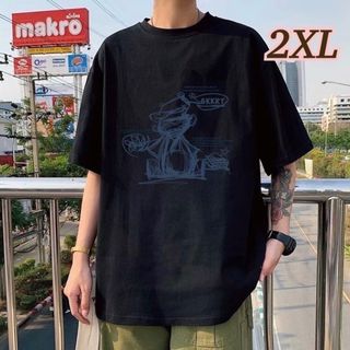 【2XL】メンズ　トップス　男女兼用　ブラック　黒　Ｔシャツ　半袖　プリント(Tシャツ/カットソー(半袖/袖なし))