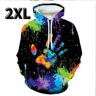 【ラスト1点】黒 2XL パーカー 3D プリント ユニセックス ストリー(パーカー)