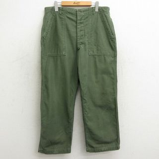 W36★古着 ビンテージ ミリタリー ベイカー パンツ メンズ 70年代 70s コットン 濃緑 グリーン 【spe】 24may15 中古 ボトムス ロング(ワークパンツ/カーゴパンツ)