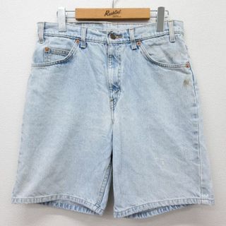 リーバイス(Levi's)のW32★古着 リーバイス Levis 550 ショート パンツ ショーツ メンズ 90年代 90s コットン 薄紺 ネイビー デニム 24may15 中古 ボトムス 短パン ショーパン ハーフ(ワークパンツ/カーゴパンツ)