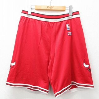 チャンピオン(Champion)のW33★古着 チャンピオン champion ショート トレーニング パンツ ショーツ メンズ 90年代 90s NBA シカゴブルズ メッシュ地 赤他 レッド バスケットボール 24may15 中古 ボトムス 短パン ショーパン(ワークパンツ/カーゴパンツ)