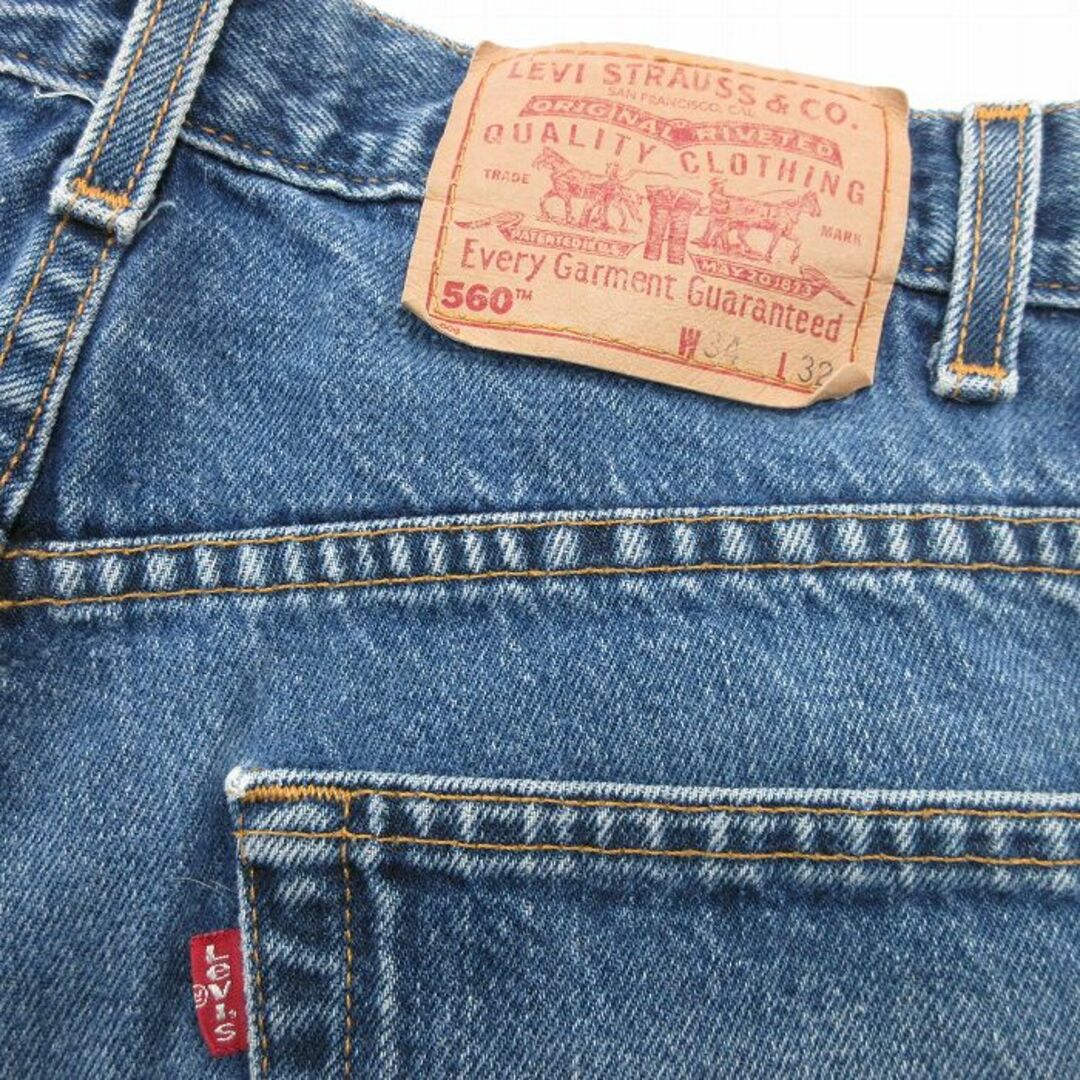 Levi's(リーバイス)のW33★古着 リーバイス Levis 560 ショート パンツ ショーツ メンズ 00年代 00s コットン 紺 ネイビー デニム 24may15 中古 ボトムス 短パン ショーパン ハーフ メンズのパンツ(ワークパンツ/カーゴパンツ)の商品写真