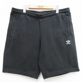 アディダス(adidas)のW40★古着 アディダス adidas ショート スウェット パンツ ショーツ メンズ ワンポイントロゴ 大きいサイズ リーフ トレフォイル 黒 ブラック 24may15 中古 ボトムス 短パン ショーパン(ワークパンツ/カーゴパンツ)