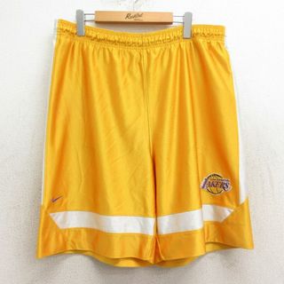 ナイキ(NIKE)のW38★古着 ナイキ NIKE ショート トレーニング パンツ ショーツ メンズ 00年代 00s NBA ロサンゼルスレイカーズ 黄 イエロー バスケットボール 24may15 中古 ボトムス 短パン ショーパン(ワークパンツ/カーゴパンツ)