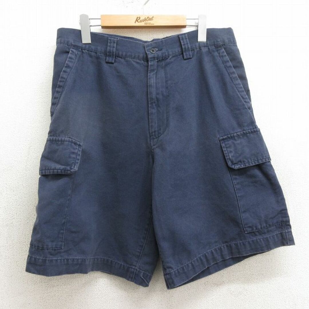 GAP(ギャップ)のW35★古着 ギャップ GAP ショート カーゴ パンツ ショーツ メンズ ダック地 コットン 紺 ネイビー 24may15 中古 ボトムス 短パン ショーパン メンズのパンツ(ワークパンツ/カーゴパンツ)の商品写真