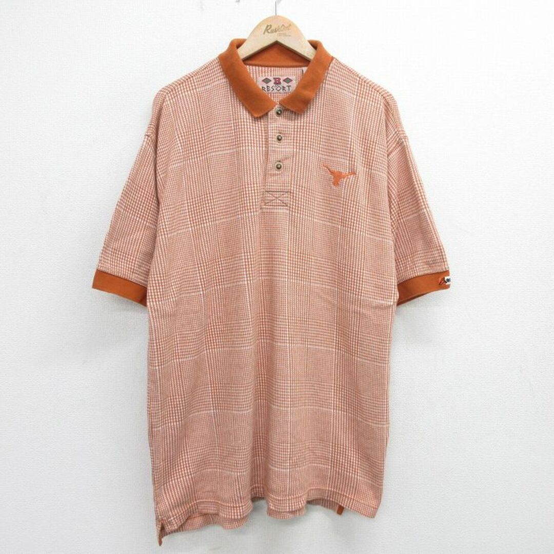 XL★古着 半袖 ポロ シャツ メンズ 00年代 00s 千鳥格子 大きいサイズ コットン オレンジ系 24may15 中古 トップス メンズのトップス(ポロシャツ)の商品写真