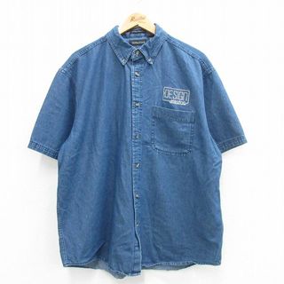 XL★古着 半袖 シャツ メンズ electric 大きいサイズ コットン ボタンダウン 紺 ネイビー デニム 24may15 中古 トップス(シャツ)