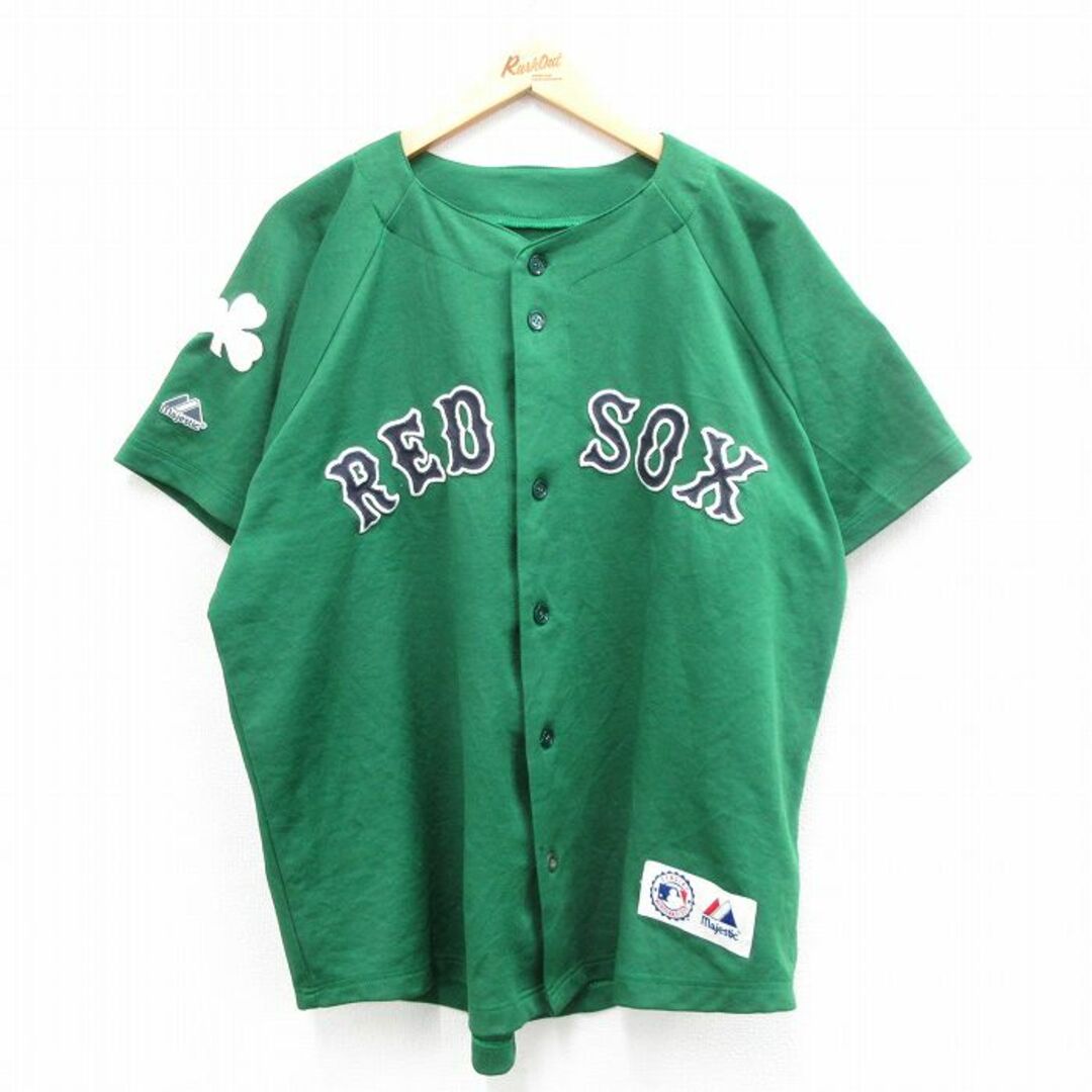 XL★古着 半袖 ベースボール シャツ メンズ MLB ボストンレッドソックス 緑 グリーン メジャーリーグ 野球 24may15 中古 トップス メンズのトップス(シャツ)の商品写真