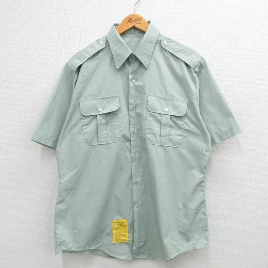 XL★古着 半袖 ミリタリー シャツ メンズ 90年代 90s ロング丈 USA製 薄緑 グリーン 24may15 中古 トップス メンズのトップス(シャツ)の商品写真