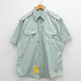 XL★古着 半袖 ミリタリー シャツ メンズ 90年代 90s ロング丈 USA製 薄緑 グリーン 24may15 中古 トップス(シャツ)