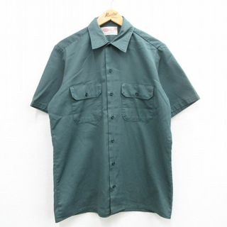 ディッキーズ(Dickies)のL★古着 ディッキーズ Dickies 半袖 ワーク シャツ メンズ 90年代 90s USA製 緑系 グリーン 24may15 中古 トップス(シャツ)