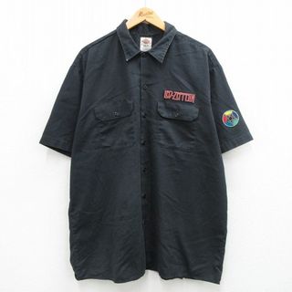 XL★古着 ディッキーズ Dickies 半袖 ワーク ロック バンド シャツ メンズ レッドツェッペリン 大きいサイズ ロング丈 黒 ブラック 【spe】 24may15 中古 トップス