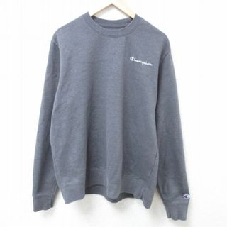 チャンピオン(Champion)のXL★古着 チャンピオン Champion 長袖 スウェット メンズ ワンポイントロゴ クルーネック 濃グレー 霜降り 24may15 中古 スエット トレーナー トップス(パーカー)