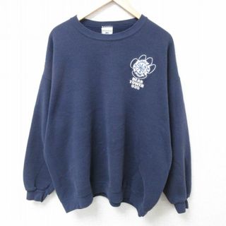 XL★古着 リー Lee 長袖 スウェット メンズ 00年代 00s BEAR TOWER 大きいサイズ クルーネック 紺 ネイビー 24may15 中古 スエット トレーナー トップス