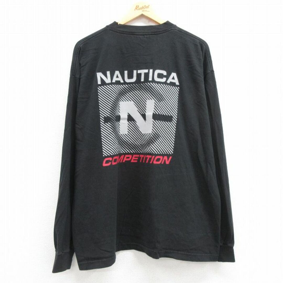 NAUTICA(ノーティカ)のXL★古着 ノーティカ NAUTICA 長袖 ビンテージ ブランド Tシャツ メンズ 90年代 90s ビッグロゴ コンペティション 大きいサイズ コットン クルーネック USA製 黒 ブラック 【spe】 24may15 中古 メンズのトップス(Tシャツ/カットソー(半袖/袖なし))の商品写真