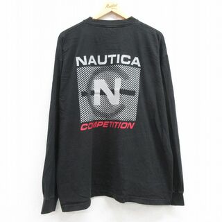 ノーティカ(NAUTICA)のXL★古着 ノーティカ NAUTICA 長袖 ビンテージ ブランド Tシャツ メンズ 90年代 90s ビッグロゴ コンペティション 大きいサイズ コットン クルーネック USA製 黒 ブラック 【spe】 24may15 中古(Tシャツ/カットソー(半袖/袖なし))