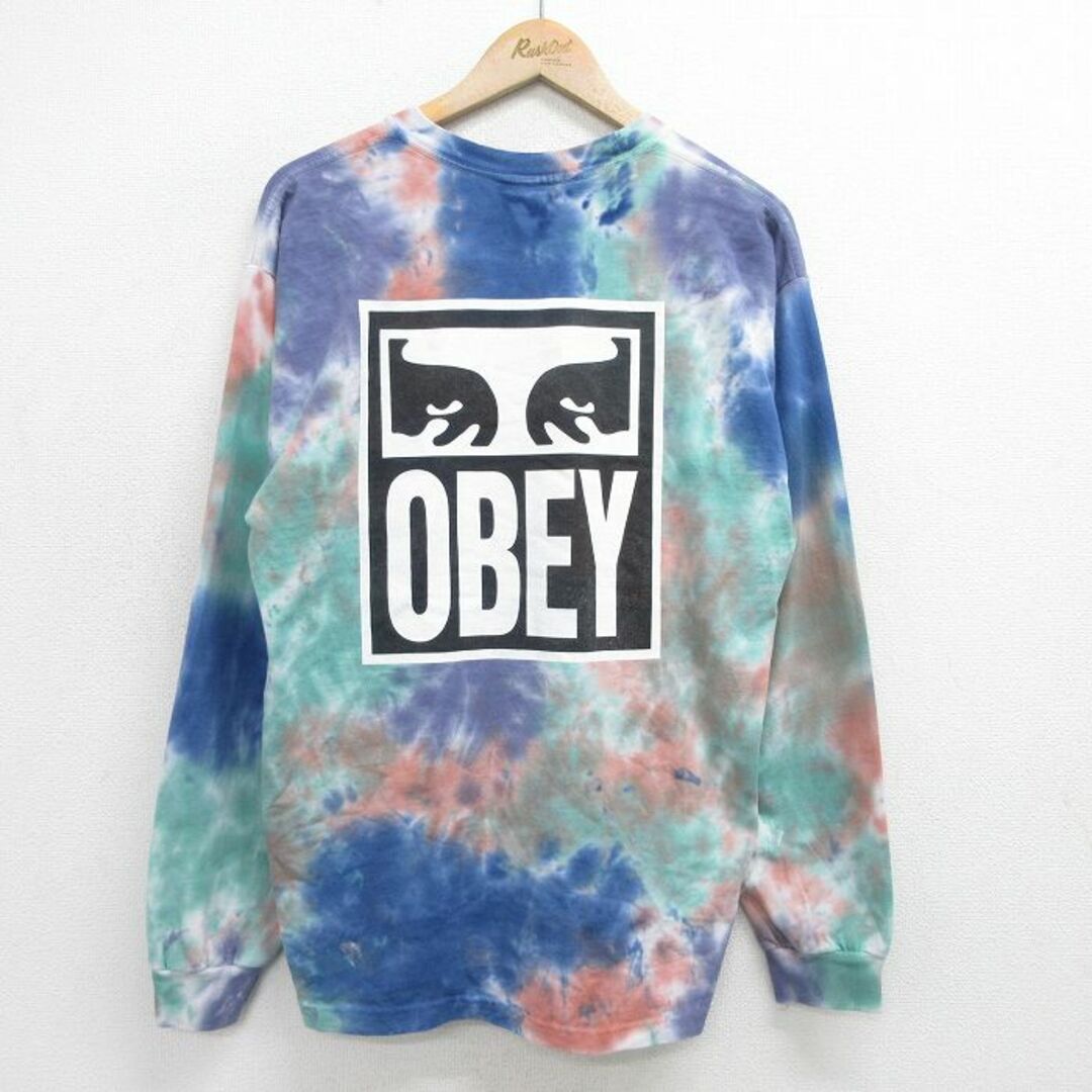 OBEY(オベイ)のXL★古着 オベイ OBEY 長袖 Tシャツ メンズ コットン クルーネック 紺他 ネイビー タイダイ 24may15 中古 メンズのトップス(Tシャツ/カットソー(半袖/袖なし))の商品写真