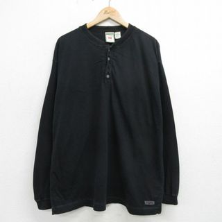 リーバイス(Levi's)のXL★古着 リーバイス Levis 長袖 ビンテージ Tシャツ メンズ 00年代 00s 無地 大きいサイズ コットン ヘンリーネック 黒 ブラック 24may15 中古(Tシャツ/カットソー(半袖/袖なし))