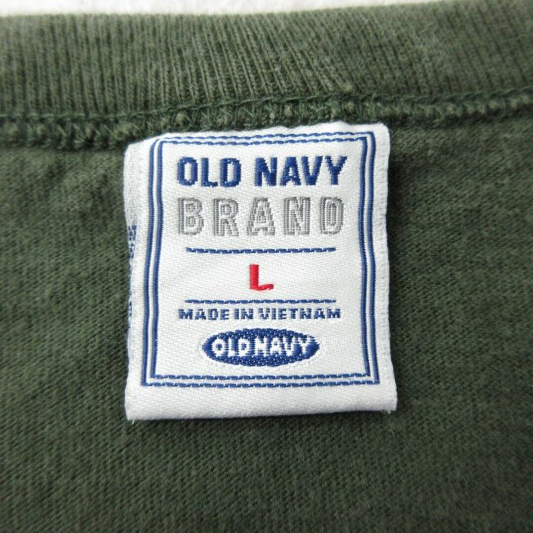 Old Navy(オールドネイビー)のXL★古着 オールドネイビー 半袖 ビンテージ フットボール Tシャツ メンズ 00年代 00s 無地 大きいサイズ コットン クルーネック 濃緑 グリーン 24may15 中古 メンズのトップス(Tシャツ/カットソー(半袖/袖なし))の商品写真