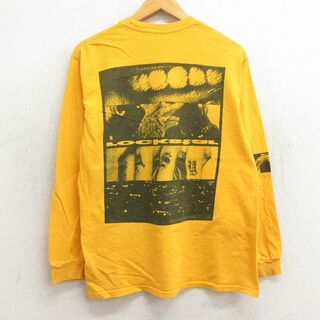 L★古着 長袖 ヒップホップ ラップ Tシャツ メンズ ポストマローン ロックスター クルーネック 大きいサイズ 黄 イエロー 24may15 中古(Tシャツ/カットソー(半袖/袖なし))