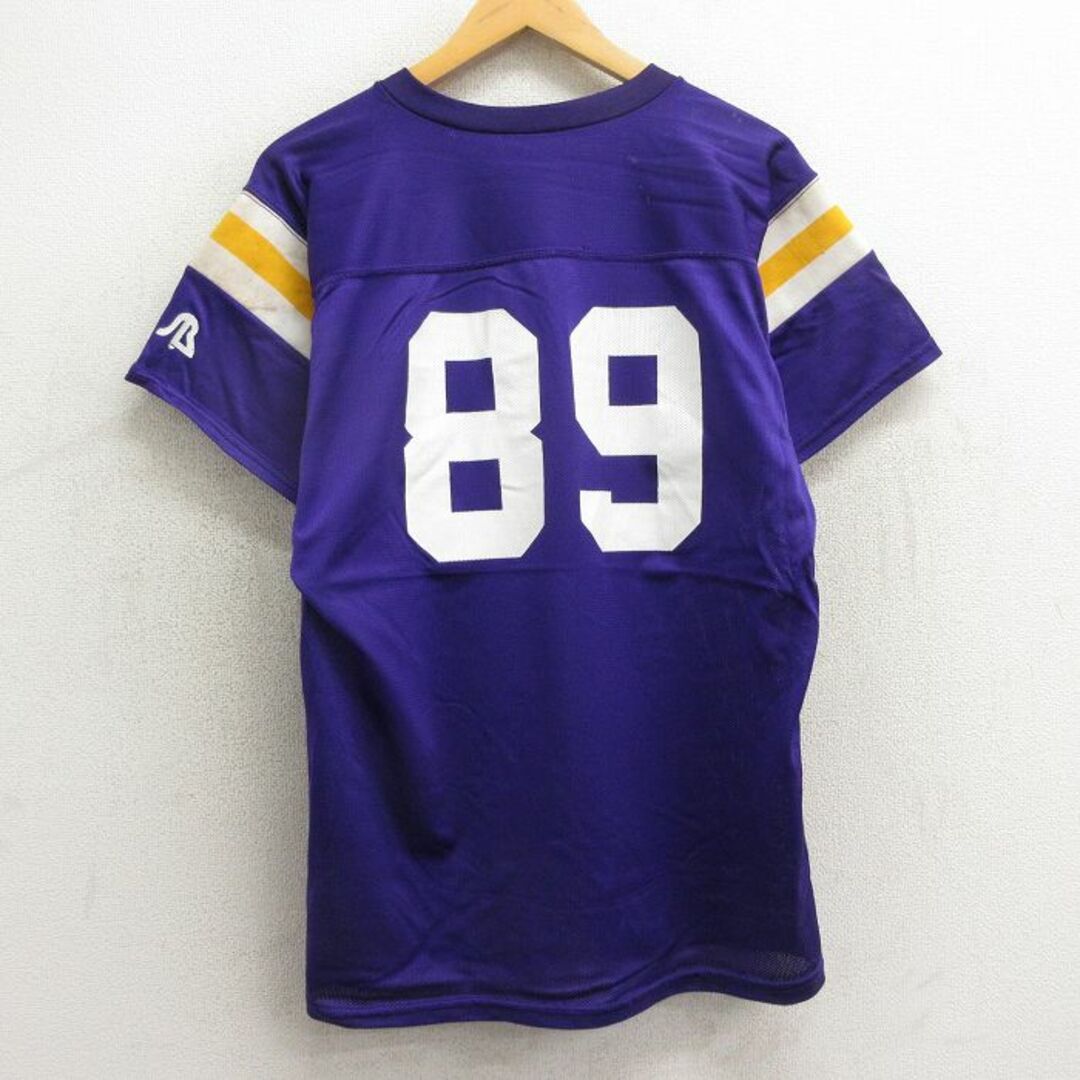 L★古着 半袖 ビンテージ フットボール Tシャツ メンズ 90年代 90s ノースブランフォード 89 メッシュ地 Vネック USA製 紫他 パープル ユニフォーム ゲームシャツ 24may15 中古 メンズのトップス(Tシャツ/カットソー(半袖/袖なし))の商品写真