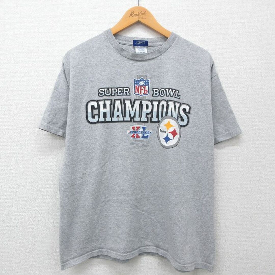 Reebok(リーボック)のXL★古着 リーボック REEBOK 半袖 ビンテージ Tシャツ メンズ 00年代 00s NFL ピッツバーグスティーラーズ クルーネック グレー 霜降り アメフト スーパーボウル 24may15 中古 メンズのトップス(Tシャツ/カットソー(半袖/袖なし))の商品写真