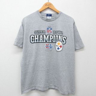 Reebok - XL★古着 リーボック REEBOK 半袖 ビンテージ Tシャツ メンズ 00年代 00s NFL ピッツバーグスティーラーズ クルーネック グレー 霜降り アメフト スーパーボウル 24may15 中古