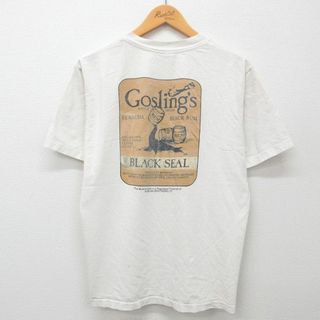 L★古着 All sport 半袖 ビンテージ Tシャツ メンズ 90年代 90s ゴスリングスブラックシールラム 酒 コットン クルーネック USA製 薄ベージュ カーキ 24may15 中古(Tシャツ/カットソー(半袖/袖なし))