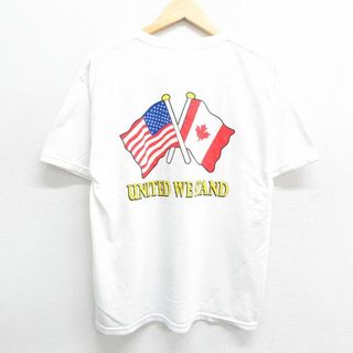 ヘインズ(Hanes)のL★古着 ヘインズ Hanes 半袖 ビンテージ Tシャツ メンズ 00年代 00s 星条旗 国旗 クルーネック 白 ホワイト 24may15 中古(Tシャツ/カットソー(半袖/袖なし))