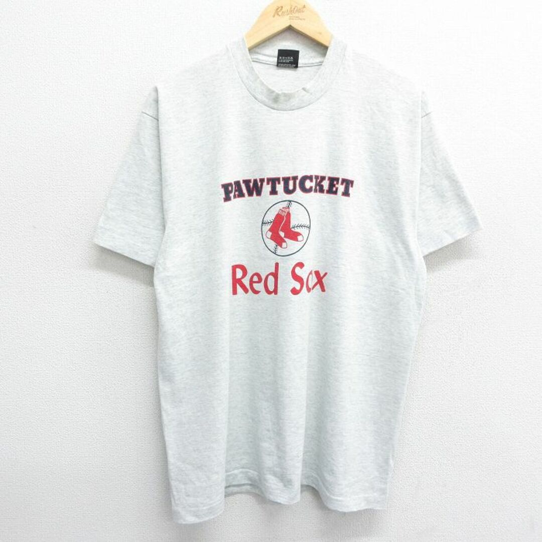 SCREEN STARS(スクリーンスターズ)のXL★古着 スクリーンスターズ 半袖 ビンテージ Tシャツ メンズ 80年代 80s MLB ボストンレッドソックス クルーネック USA製 薄グレー 霜降り メジャーリーグ ベースボール 野球 24may15 中古 メンズのトップス(Tシャツ/カットソー(半袖/袖なし))の商品写真