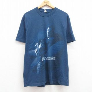 L★古着 半袖 ビンテージ ロック バンド Tシャツ メンズ 00年代 00s ブルーススプリングスティーン Eストリートバンド コットン クルーネック 紺 ネイビー 24may15 中古(Tシャツ/カットソー(半袖/袖なし))