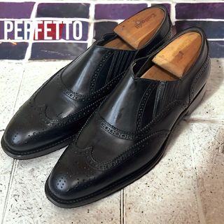 極美品　PERFETTO  サイドエラスティックシューズ  クロ　6 1/2(ドレス/ビジネス)