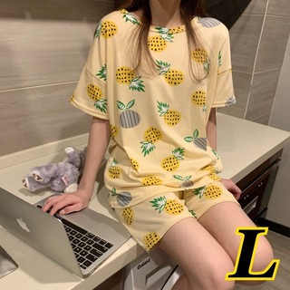 【人気商品】パジャマ ルームウエア  半袖 上下セット パイナップル 黄色(パジャマ)