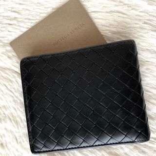 ボッテガヴェネタ(Bottega Veneta)の美品☆ボッテガ イントレチャート 二つ折り財布 ブラック コンパクトウォレット(折り財布)