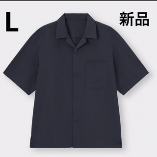 ジーユー(GU)の【新品】シアサッカーオープンカラーシャツ(5分袖)  ジーユー  L  ネイビー(シャツ)