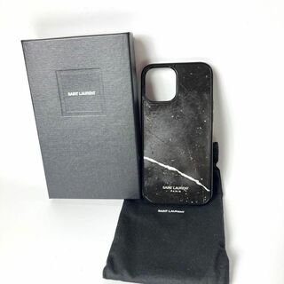 サンローラン(Saint Laurent)の【箱・保存袋付】サンローラン　大理石柄　ブラック系　iPhoneケース(スマートフォン本体)