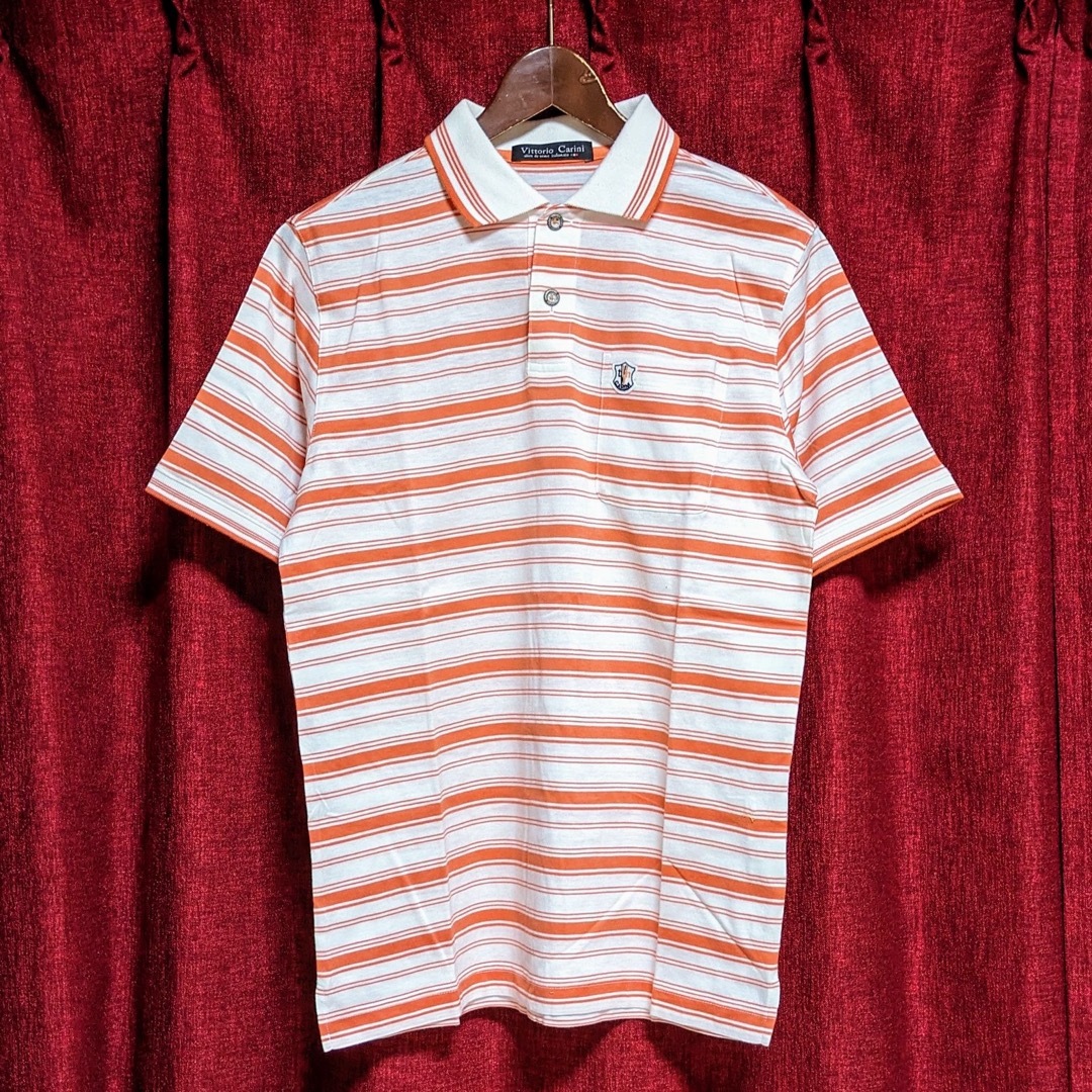 Paradiso(パラディーゾ)の美品 ビットリオカリーニ  半袖 ポロシャツ ボーダー オレンジ 白 ゴルフ メンズのトップス(ポロシャツ)の商品写真