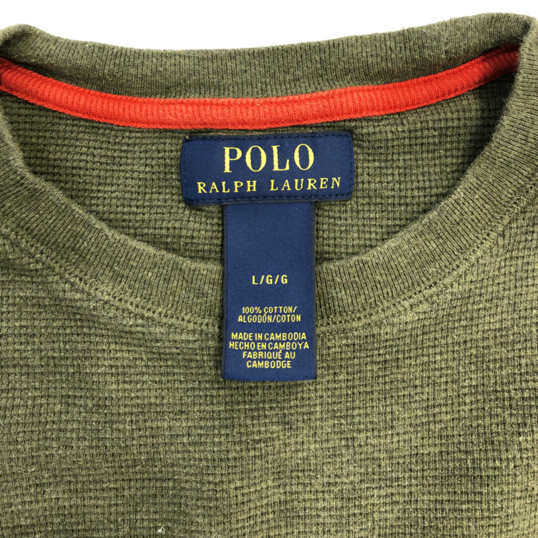 POLO RALPH LAUREN(ポロラルフローレン)のPolo by Ralph Lauren ポロ ラルフローレン サーマル 長袖Ｔシャツ ワンポイント カーキ (メンズ L) 中古 古着 Q6665 メンズのトップス(Tシャツ/カットソー(七分/長袖))の商品写真