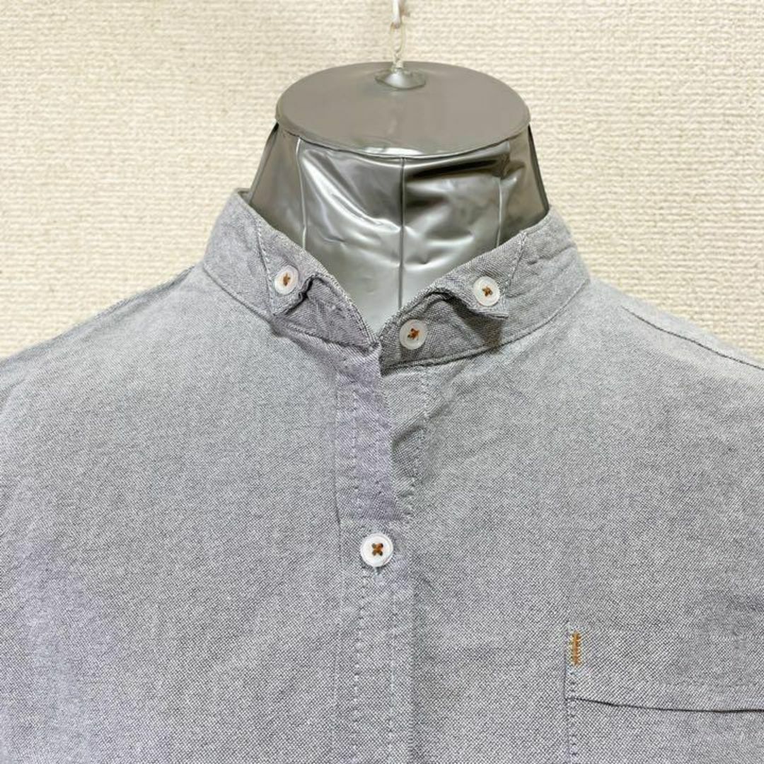 ノーカラー グレーブルー コットンシャツ レディースのトップス(シャツ/ブラウス(長袖/七分))の商品写真