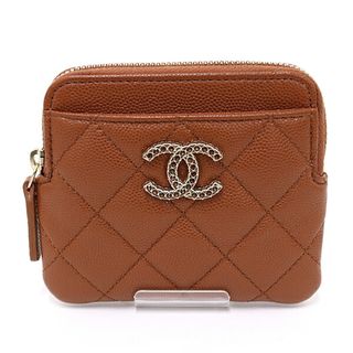 シャネル(CHANEL)のシャネル CHANEL ジップ コインパース 小銭入れ カードケース マトラッセ ココマーク キャビアスキン ストラス ブラウン 未使用品(財布)