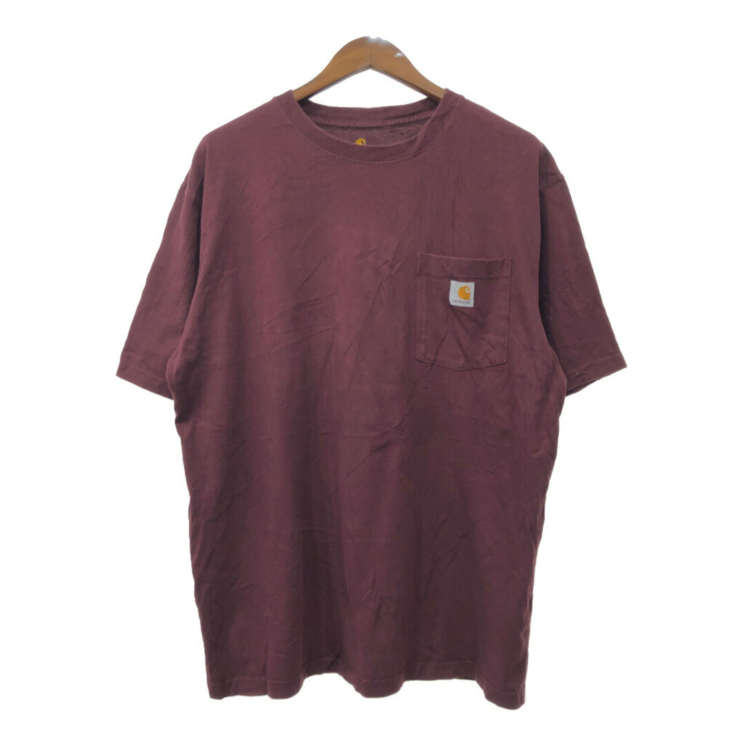 carhartt(カーハート)のCarhartt カーハート ポケット 半袖Ｔシャツ ロゴ バーガンディ (メンズ L) 中古 古着 Q6671 メンズのトップス(Tシャツ/カットソー(半袖/袖なし))の商品写真