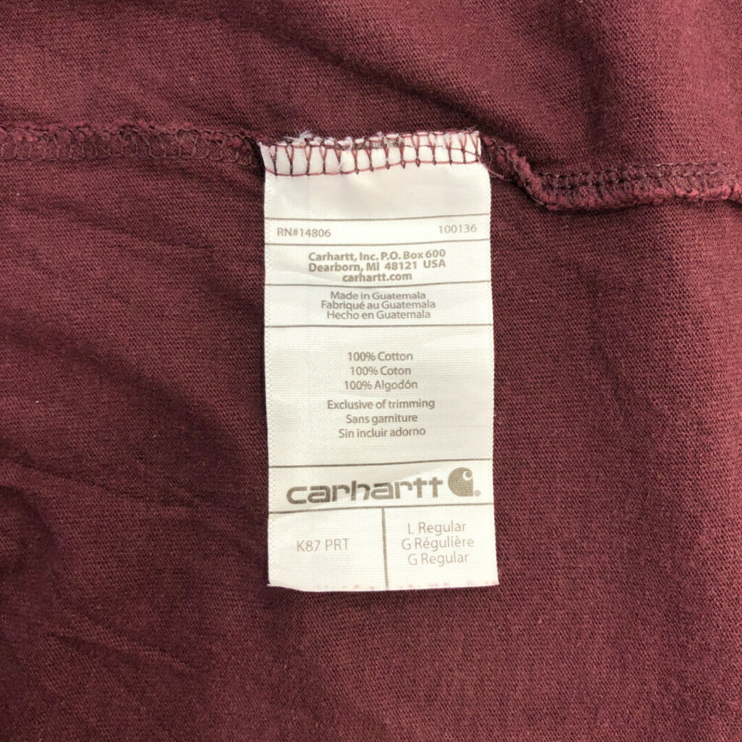 carhartt(カーハート)のCarhartt カーハート ポケット 半袖Ｔシャツ ロゴ バーガンディ (メンズ L) 中古 古着 Q6671 メンズのトップス(Tシャツ/カットソー(半袖/袖なし))の商品写真