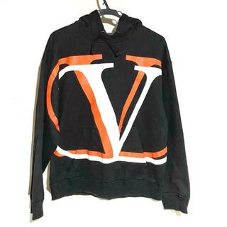 VALENTINO - VALENTINO(バレンチノ) パーカー サイズM メンズ美品  黒×オレンジ×白 長袖 綿、ナイロン