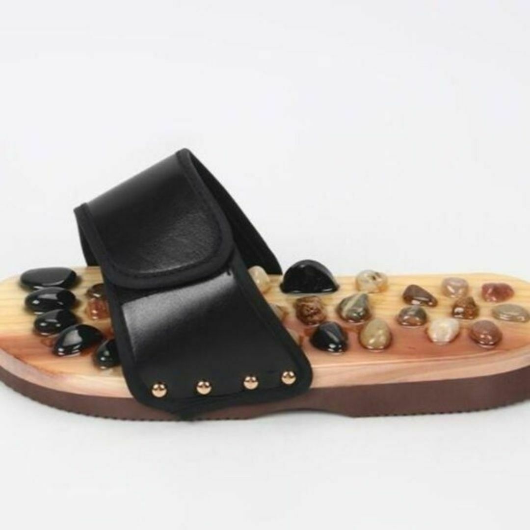 健康サンダル スリッパ 足つぼ 血行促進 足ツボ 天然石 黒 25.5~26cm メンズの靴/シューズ(サンダル)の商品写真