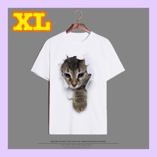 【新品未使用】 ねこTシャツ　トップス　半袖　おもしろ　シンプル　ゆったり　XL(Tシャツ(半袖/袖なし))