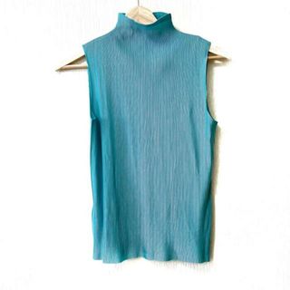 プリーツプリーズイッセイミヤケ(PLEATS PLEASE ISSEY MIYAKE)のPLEATS PLEASE(プリーツプリーズ) ノースリーブカットソー サイズ3 L レディース - ライトブルー ハイネック/プリーツ ポリエステル(カットソー(半袖/袖なし))