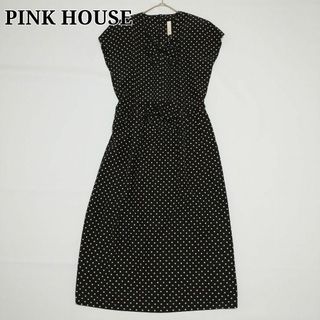 ピンクハウス(PINK HOUSE)のピンクハウス　リボンワンピース　ノースリーブ　ロング　ドット柄　リボン　黒(その他)